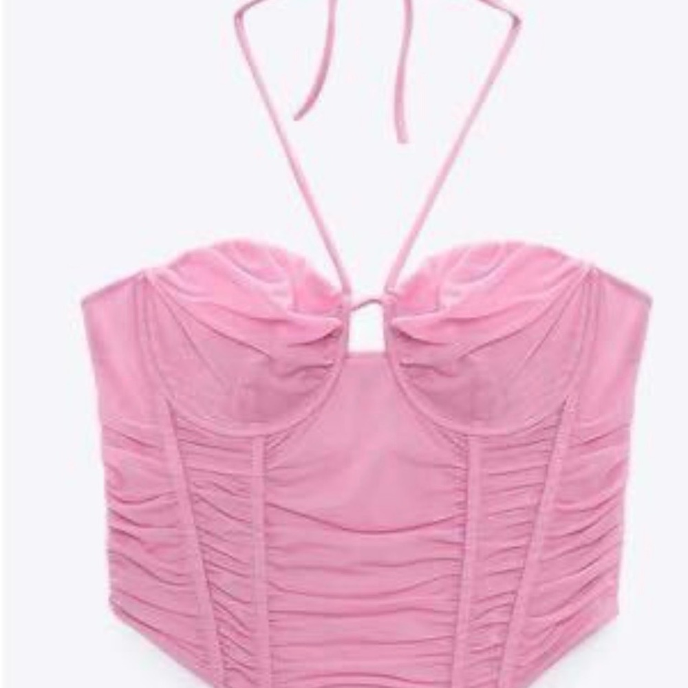 Zara Pink Halter Ruched Bustier